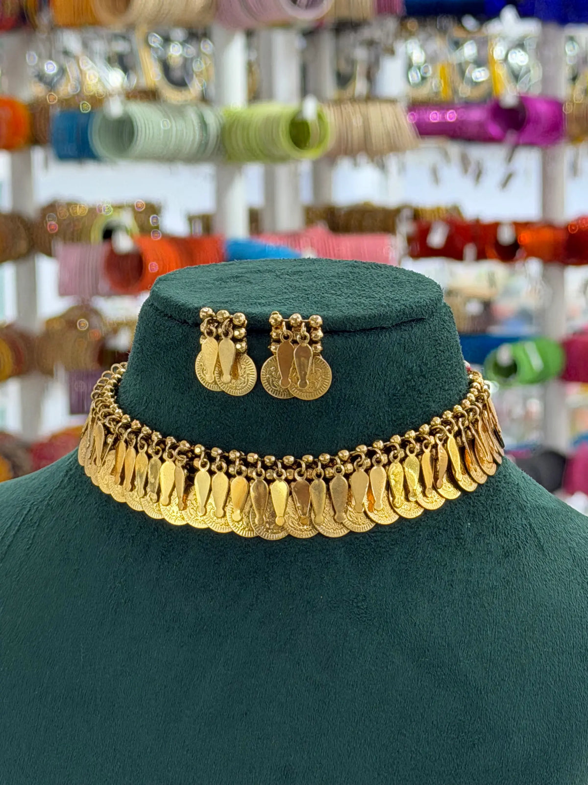 Elakkathali Gold-Tone Leaf & Coin Drop Choker Necklace Set ELK13
