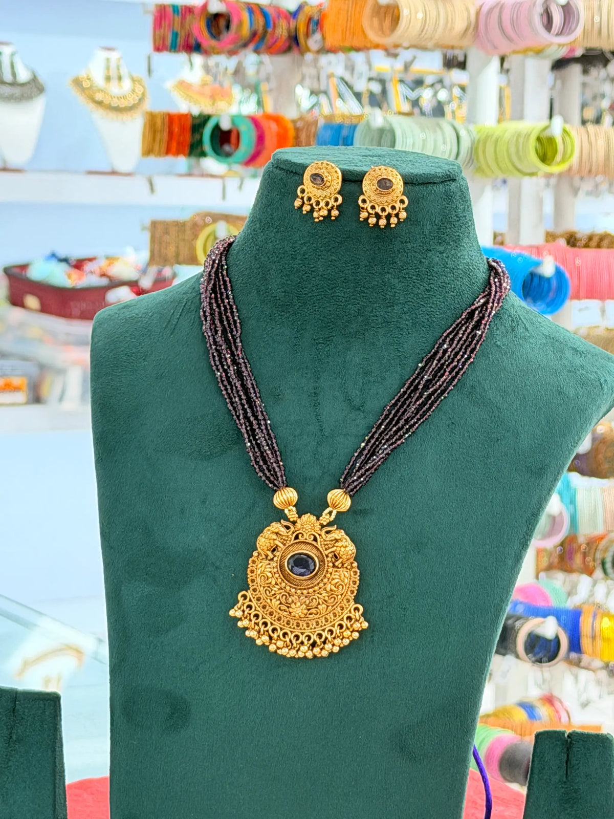 Gold-Tone Pendant Multi-Strand Beaded Long Necklace Set LC29