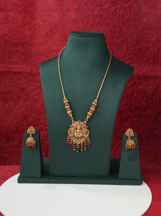 Antique Gold-Tone Goddess Pendant Necklace Set ALC04