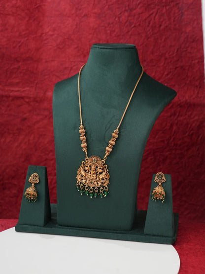 Antique Gold-Tone Gaja Lakshmi Pendant Necklace Set with Jhumka Earrings ALC06