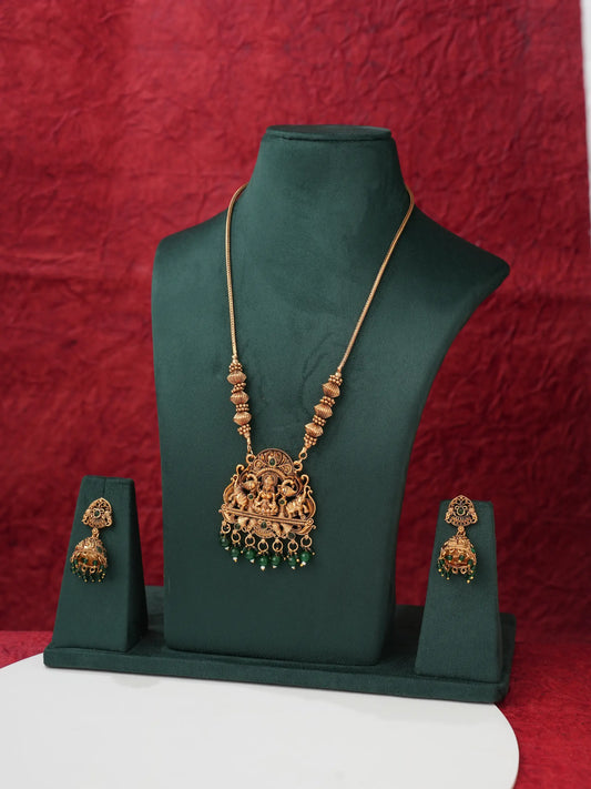 Antique Gold-Tone Gaja Lakshmi Pendant Necklace Set with Jhumka Earrings ALC06