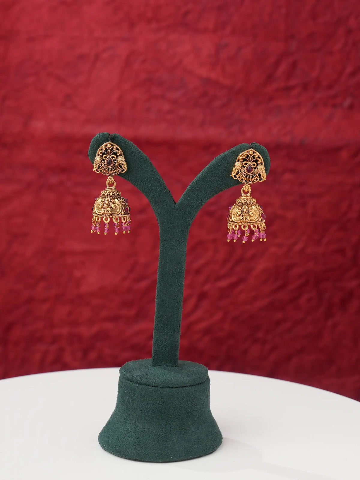 Antique Gold-Tone Gaja Lakshmi Pendant Necklace Set with Jhumka Earrings ALC06