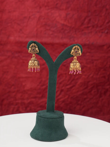 Antique Gold-Tone Gaja Lakshmi Pendant Necklace Set with Jhumka Earrings ALC06