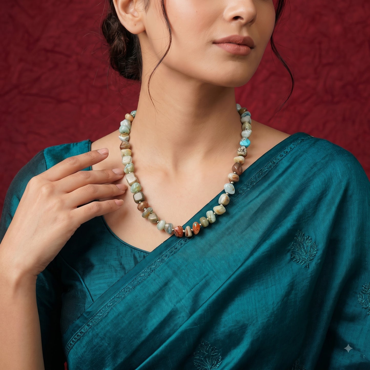Earth Tone Stone Beaded Necklace BNK07