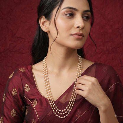 Triple Strand Long Pearl Necklace LC02