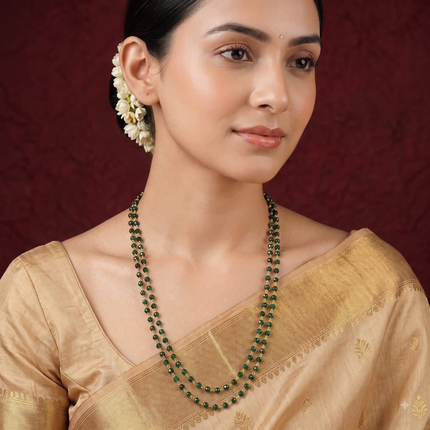 Green Double Strand Gold-Tone Chain Necklace LC16