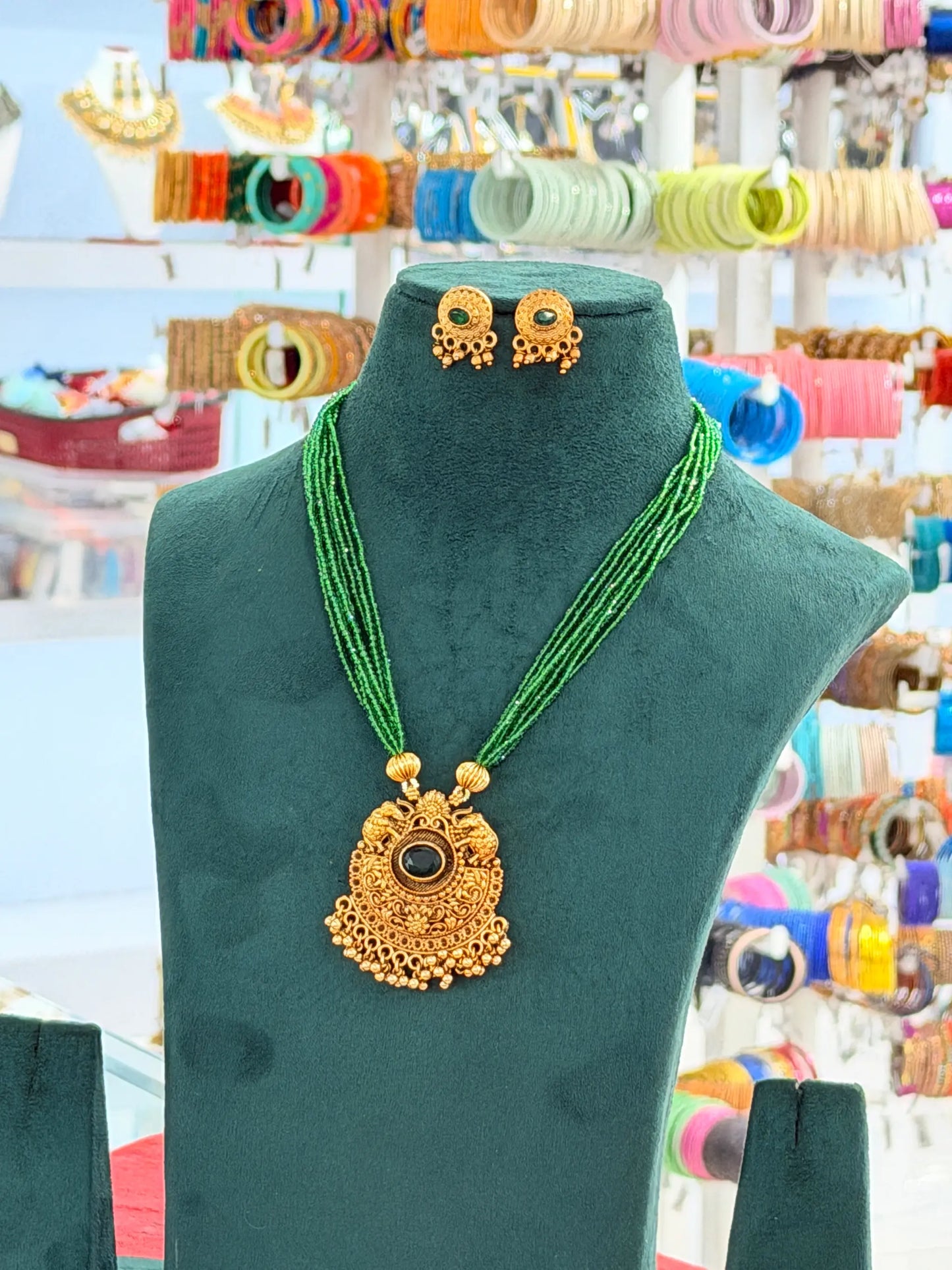 Gold-Tone Pendant Multi-Strand Beaded Long Necklace Set LC29