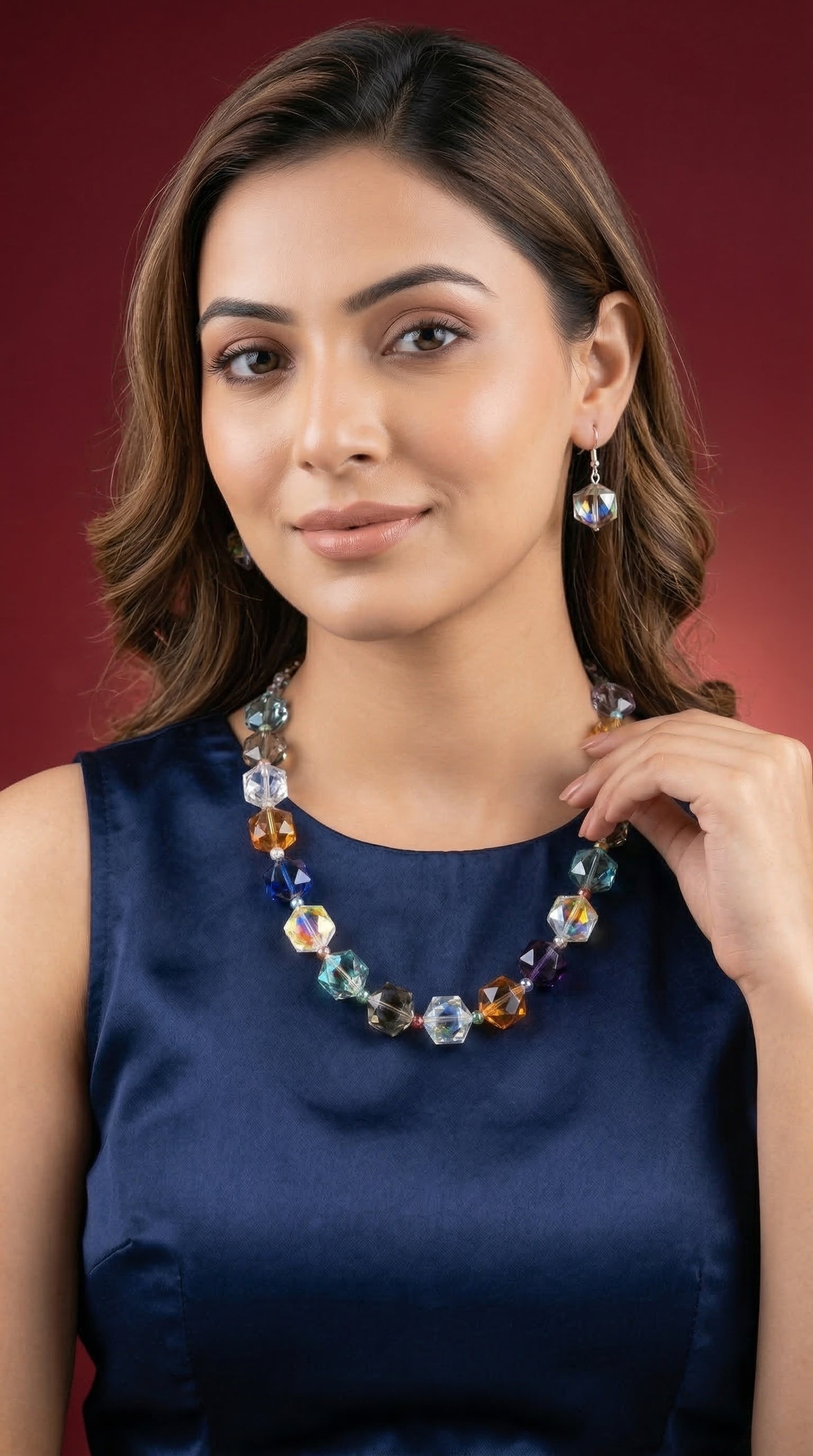 Multi Colored Beaded Necklace & Earring Set